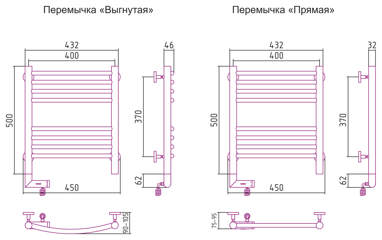 Дополнительное фото №1 БОГЕМА 2.0 полотенцесушитель электрический 50x40 левый (СУНЕРЖА)