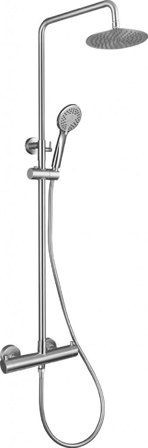 Фото Душевая стойка Belbagno NOV-VSC-T-IN с термостатом, верхним и ручным душем, нерж. сталь, сатин