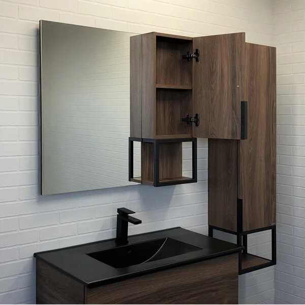 Дополнительное фото №3 Зеркало-шкаф Comforty Равенна Лофт-90 дуб темно-коричневый