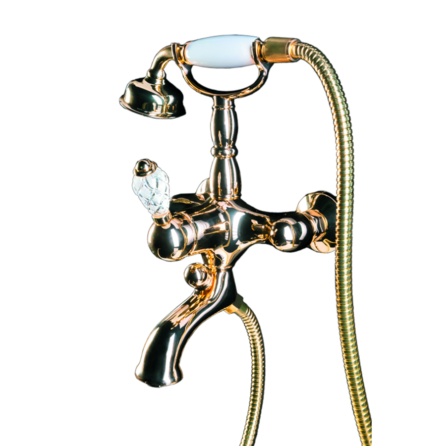 Фото Смеситель для ванны Boheme Crystal 283-CRST с душевым комплектом, золото