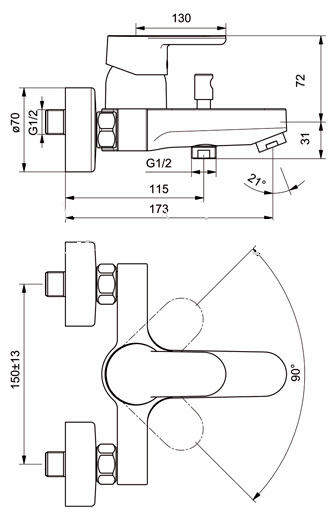 Дополнительное фото №1 Смеситель для ванны Idel Standard B0718AA