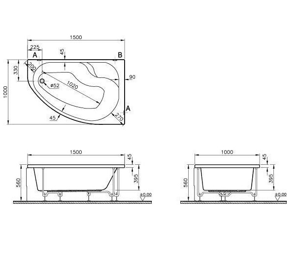 Дополнительное фото №1 Ванна акриловая Vitra Nysa 150x100 правая без каркаса и экрана