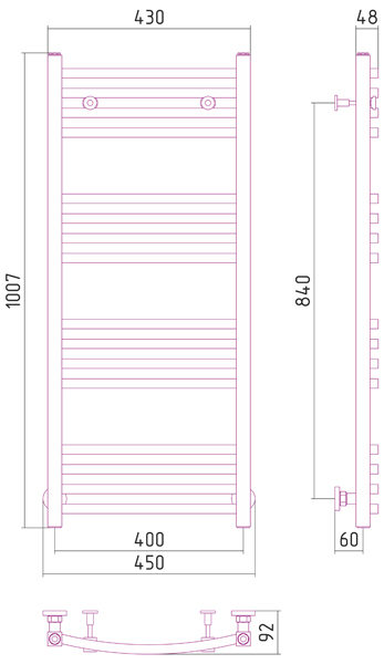 Дополнительное фото №1 АРКУС полотенцесушитель водяной 100x40 (СУНЕРЖА)