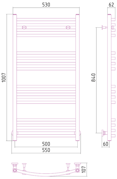 Дополнительное фото №2 АРКУС полотенцесушитель водяной 100x50 (СУНЕРЖА)