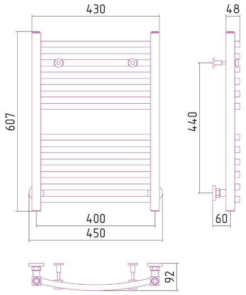 Дополнительное фото №2 АРКУС полотенцесушитель водяной 60x40 (СУНЕРЖА)