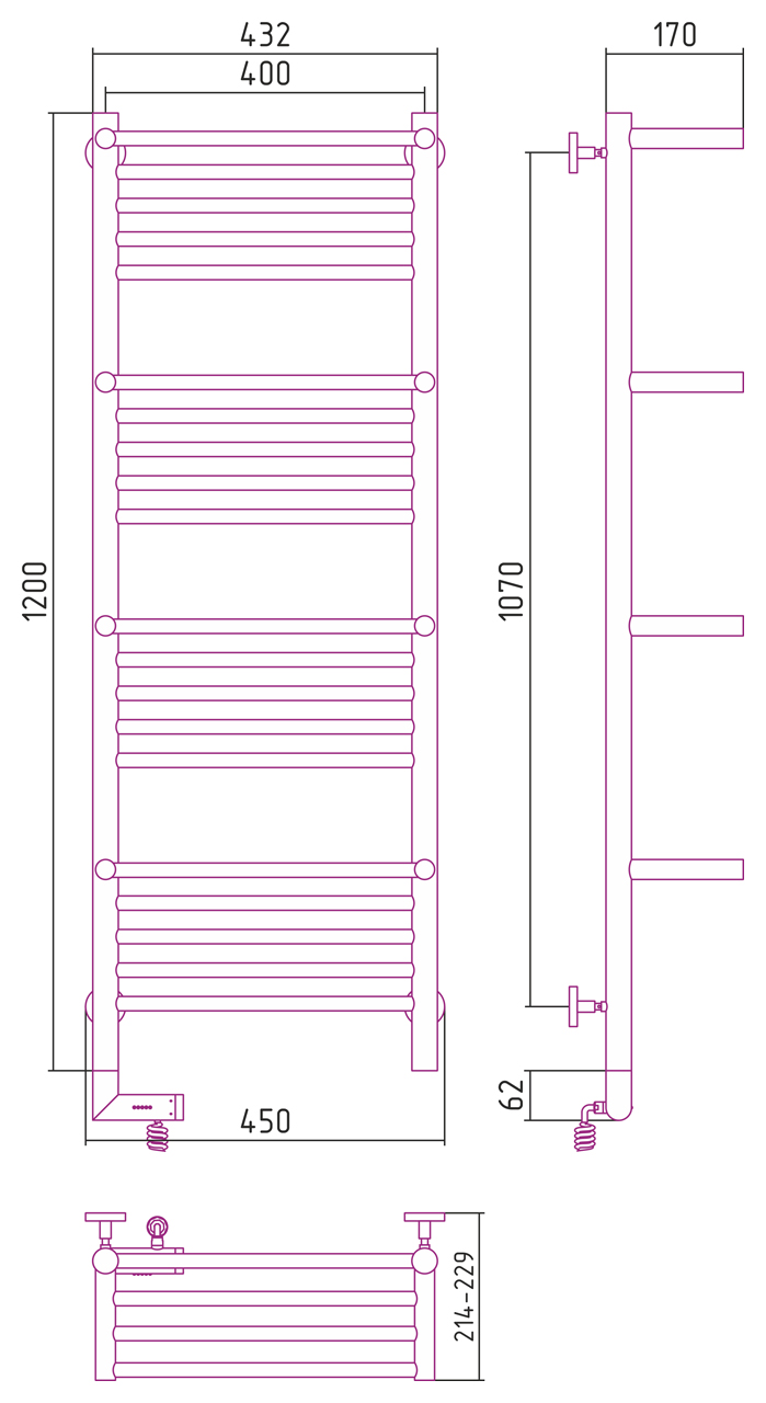 Дополнительное фото №1 БОГЕМА 2.0 полотенцесушитель электрический 4П 120x40 левый (СУНЕРЖА)