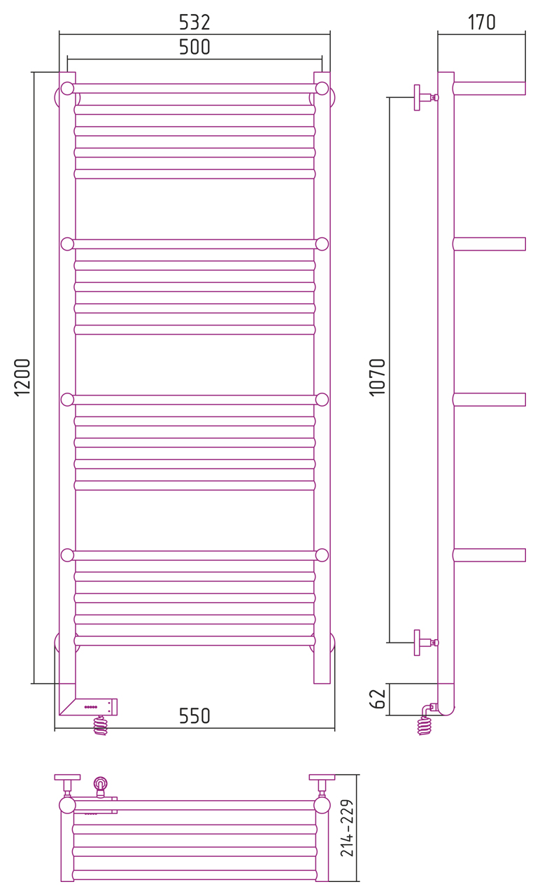 Дополнительное фото №3 БОГЕМА 2.0 полотенцесушитель электрический 4П 120x50 левый (СУНЕРЖА)