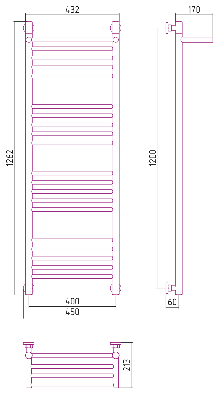 Дополнительное фото №2 БОГЕМА+ полотенцесушитель водяной 120x40 1П (СУНЕРЖА)