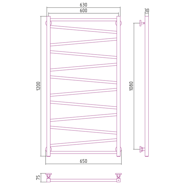 Дополнительное фото №2 СИРОКО полотенцесушитель водяной 120x60 (СУНЕРЖА)