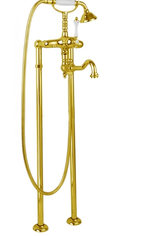 Фото Напольный смеситель для ванны Cezares MARGOT-VDP2-03/24-Bi золото, ручка белая