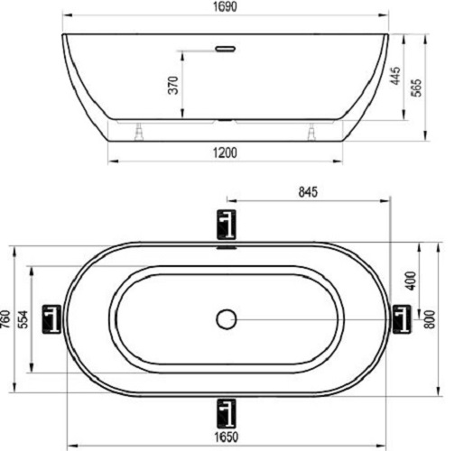 Дополнительное фото №1 Ванна акриловая ravak freedom 169x80 отдельностоящая, белая