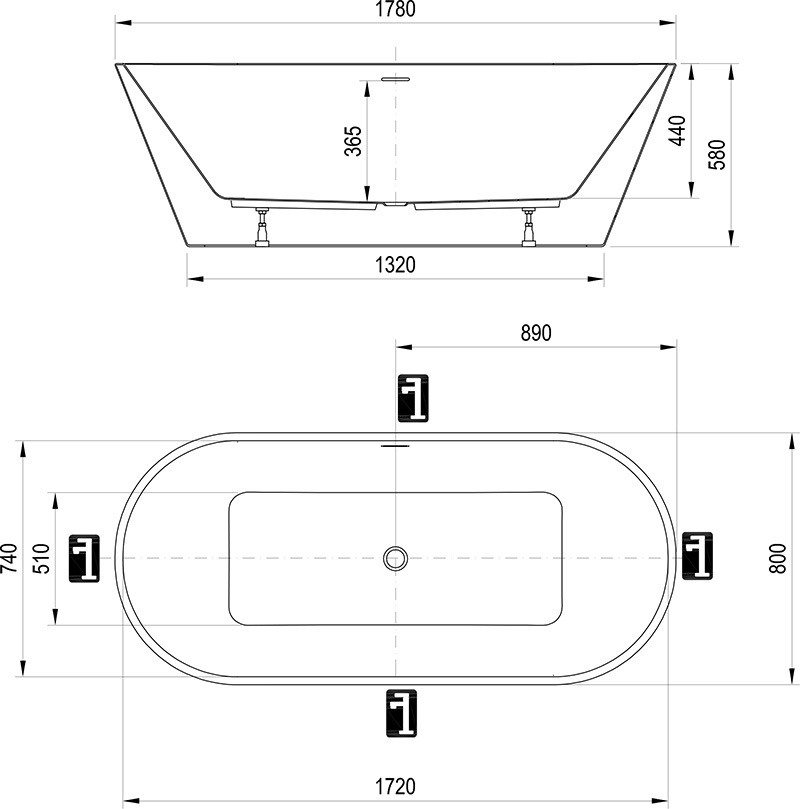 Дополнительное фото №1 Ванна акриловая Ravak Solo 178x80 отдельностоящая, белая слив хром