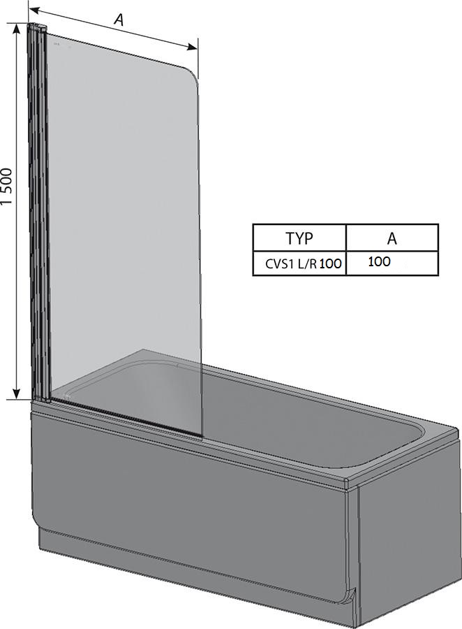 Дополнительное фото №1 Шторка для ванны ravak CVS1-100 левая однопозиционная , профиль белый, стекло прозрачное
