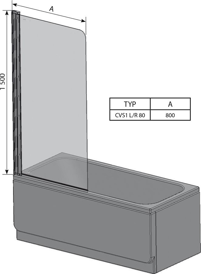 Дополнительное фото №1 Шторка для ванны ravak CVS1-80 левая однопозиционная , профиль белый, стекло прозрачное