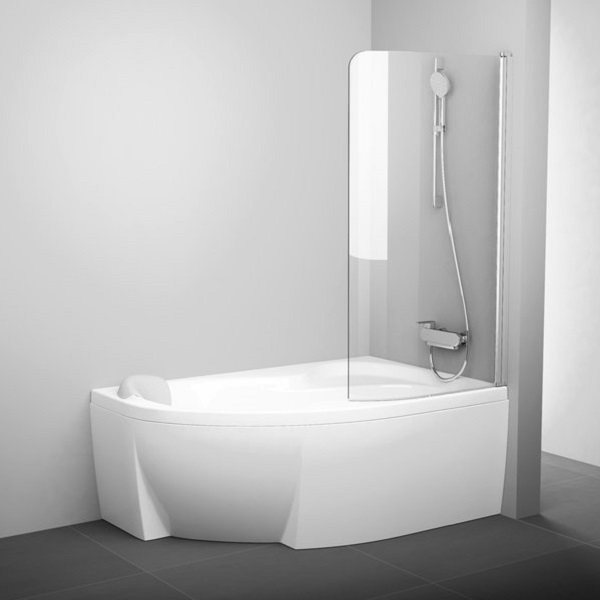 Фото Шторка для ванны ravak CVSK1 ROSA 140/150 левая, профиль блестящий со стеклом транспарент
