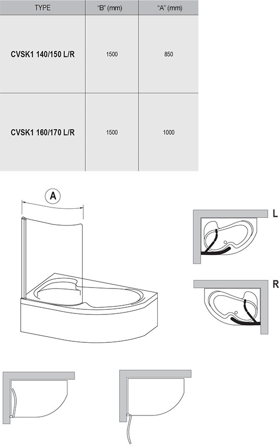 Дополнительное фото №1 Шторка для ванны ravak CVSK1 ROSA 160/170 левая, профиль блестящий со стеклом транспарент