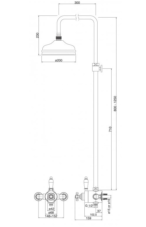 Дополнительное фото №1 Душевая колонна Cezares ELITE-CD-T-01-Bi термостатическим смесителем хром ручка белая