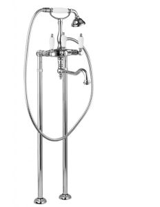 Напольный смеситель для ванны Cezares FIRST-VDP2-01-Bi хром, ручки белые