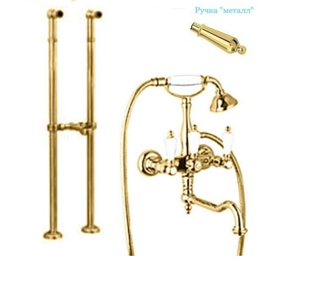 Фото Напольный смеситель для ванны Cezares FIRST-VDPS2-03/24-M золото, ручки металл