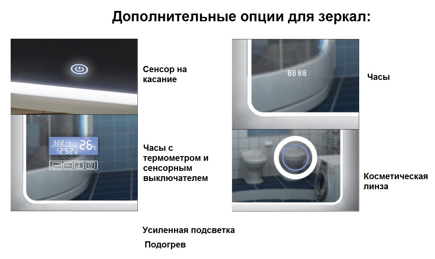 Дополнительное фото №1 Clyde 1000*700 Зеркало с подсветкой SuperLed, подогревом и сенсорным выключателем 