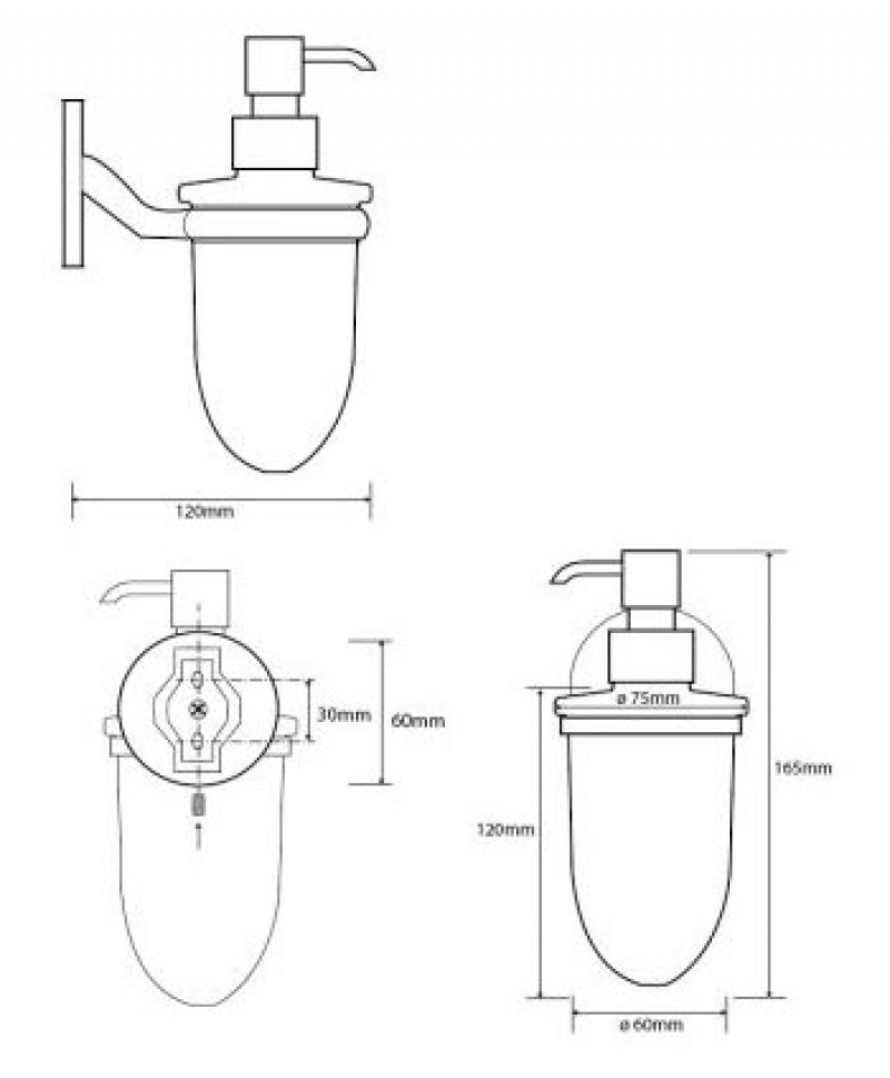 Дополнительное фото №1 ALFA Дозатор для жидкого мыла настенный 250 ml 7,5*16,5*12 см, хром (BEMETA)