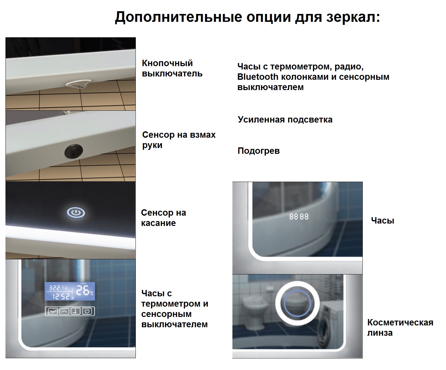 Дополнительное фото №2 Lily 800*800.203 Зеркало с подсветкой SuperLed (холодной) и сенсорным выключателем (на касание) 
