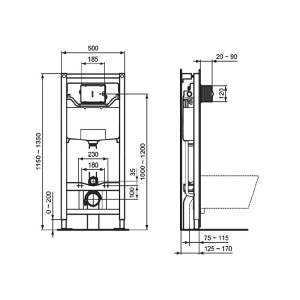 Дополнительное фото №1 Инсталляция встраиваемая Ideal Standard R020467 для монтажа подвесных унитазов