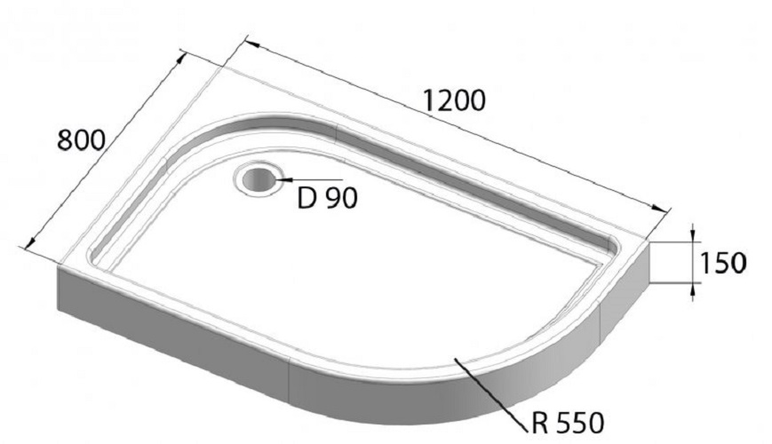 Дополнительное фото №1 Душевой поддон Belbagno TRAY-BB-RH-120/80-550-15-W-L, радиальный