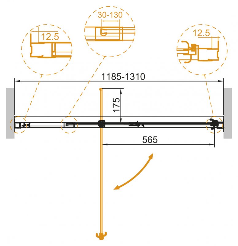 Дополнительное фото №1 Душевая дверь VARIANTE-B-1-120/130-C-Cr (CEZARES)