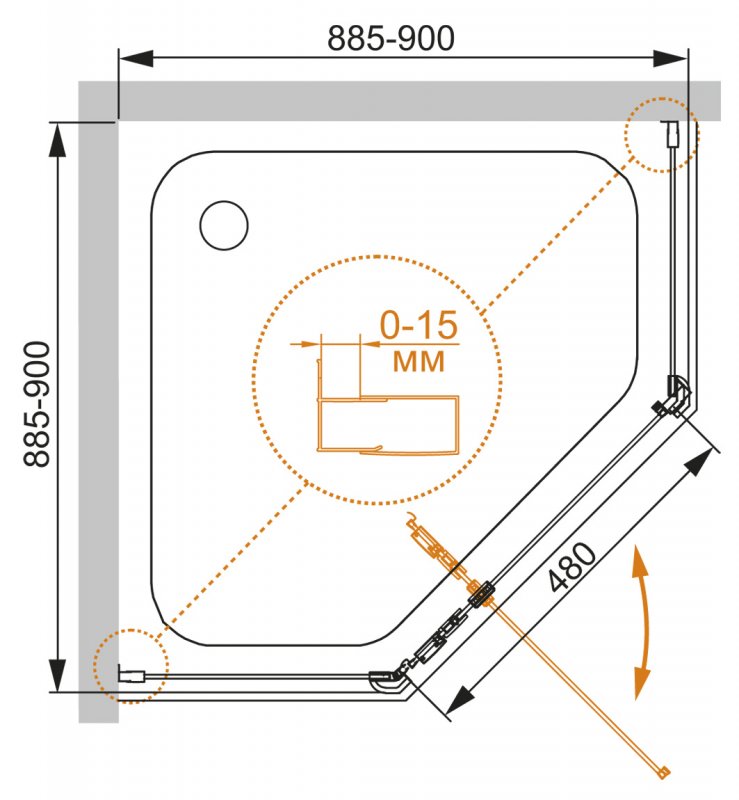 Дополнительное фото №1 ECO 900x900 Душевой уголок чёрный (CEZARES)
