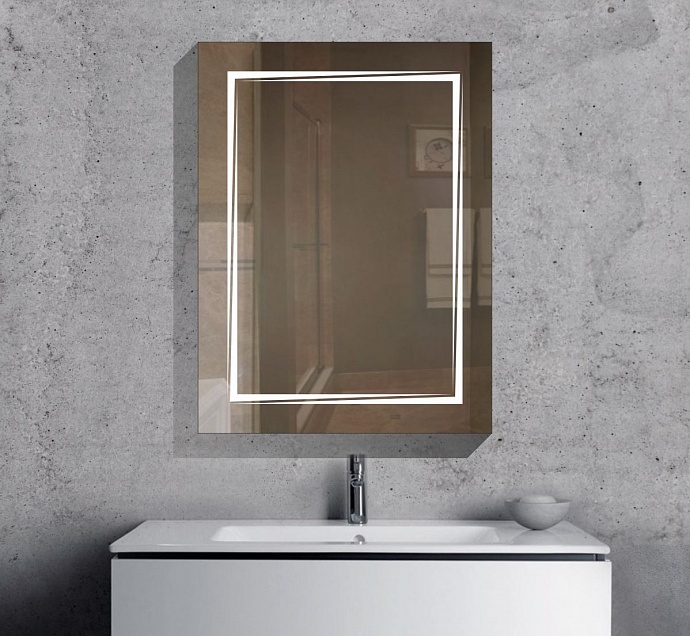 Фото Begonia 600*800. 1112R. Шкаф-зеркало с подсветкой (холодной) и кноп. выкл. и 2-мя стеклополками,прав