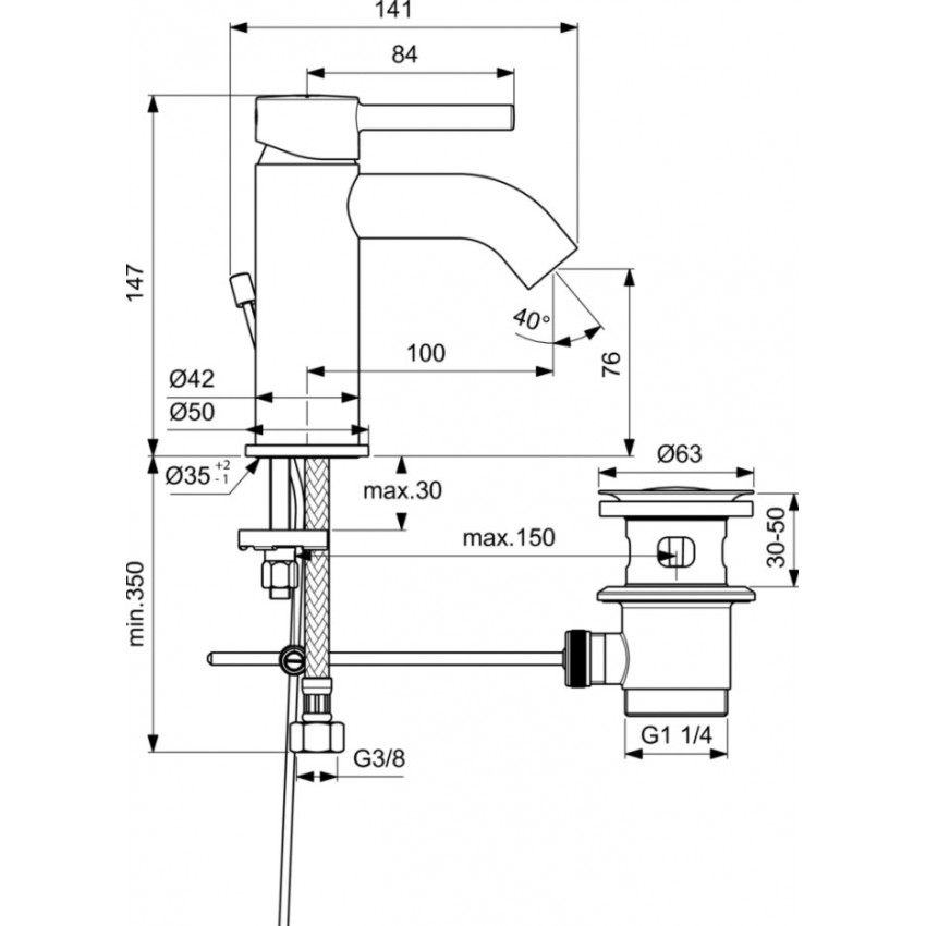 Дополнительное фото №1 Смеситель для раковины Ideal Standard BC203U4 матовый чёрный, хром