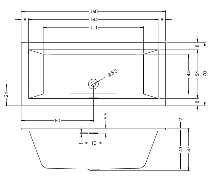 Дополнительное фото №1 Ванна акриловая Riho Rething Cubic R Pulg & Play 160*70 (заполнение через перелив)