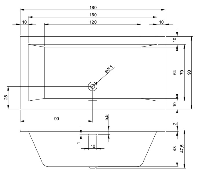 Дополнительное фото №1 Ванна акриловая Riho Rething Cubic R Pulg & Play 180*90 (заполнение через перелив)