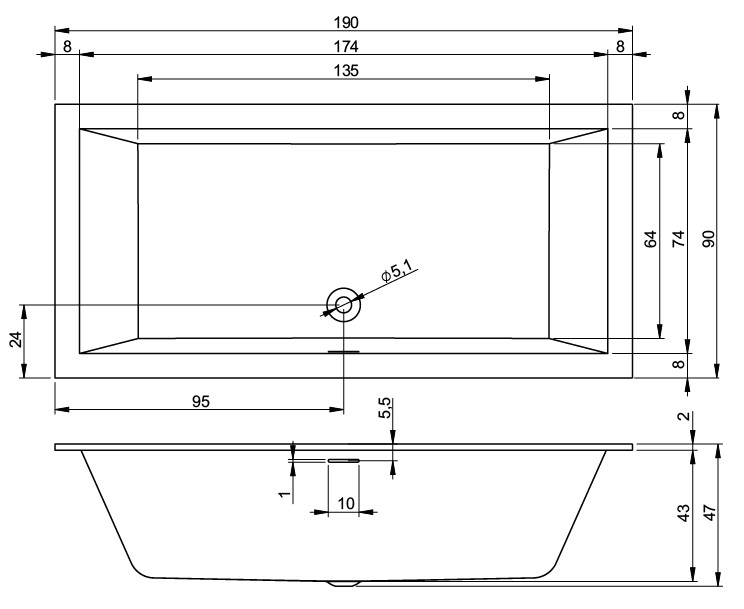 Дополнительное фото №1 Ванна акриловая Riho Rethink Cubic 190*90