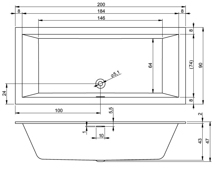 Дополнительное фото №1 Ванна акриловая Riho Rethink Cubic 200*90