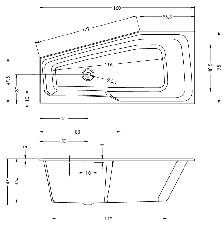 Дополнительное фото №1 Ванна акриловая Riho Rethink Space Right 160*75