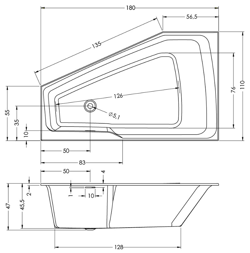 Дополнительное фото №1 Ванна акриловая Riho Rethink Space Right Plug & Play 180*110