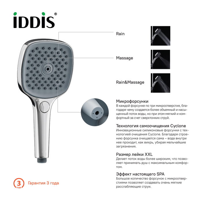 Дополнительное фото №9 Душевая лейка Iddis Slide SLI3F0Ci18, хром