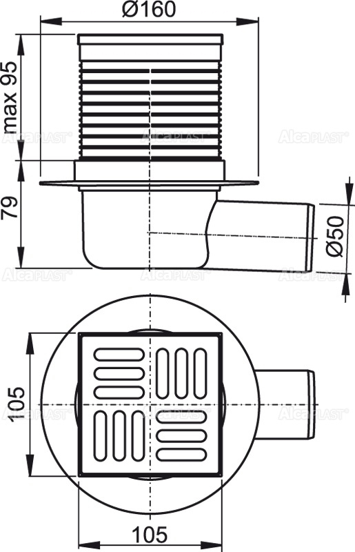 Дополнительное фото №2 Трап сливной 105*105/50мм с боковой подводкой SMART(гориз) AlcaPlast