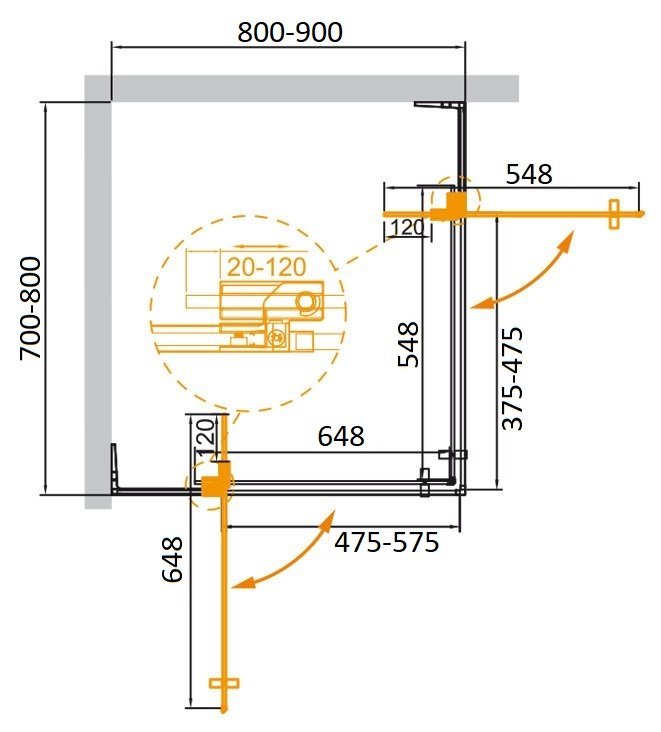 Дополнительное фото №1 SLIDER-AH-2-70/80-80/90-C-NERO Душевой уголок (CEZARES)