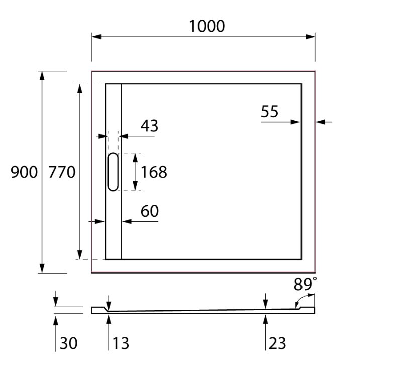 Дополнительное фото №1 Поддон из искусственного мрамора Cezares 1000*900 TRAY-AS-AH-100/90-30-W