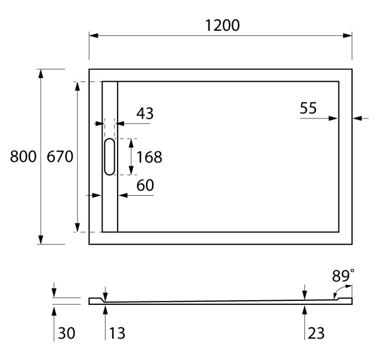 Дополнительное фото №1 Поддон из искусственного мрамора Cezares 1200*800 TRAY-AS-AH-120/80-30-W