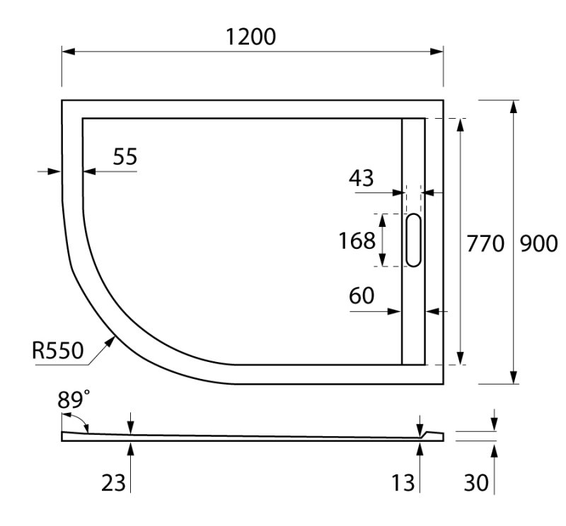 Дополнительное фото №1 Поддон из искусственного мрамора Cezares 1200*900 TRAY-AS-RH-120/90-550-30-W-R