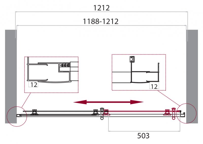Дополнительное фото №1 Душевая дверь BelBagno UNO-195-BF-1-120-C-Cr