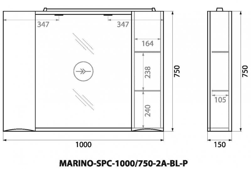 Дополнительное фото №6 Зеркальный шкаф Belbagno MARINO-SPC-1000/750-2A-BL-P с подсветкой