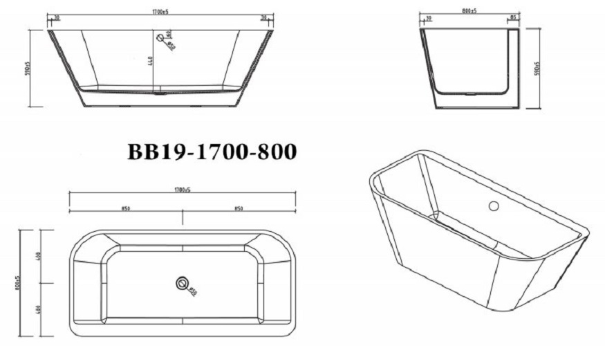 Дополнительное фото №2 Ванна акриловая отдельностоящая Belbagno BB19 170x80