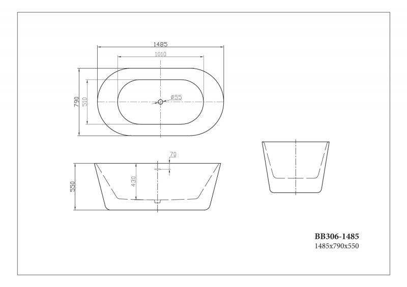 Дополнительное фото №1 Ванна акриловая отдельностоящая Belbagno BB306-1485 148,5х79x55