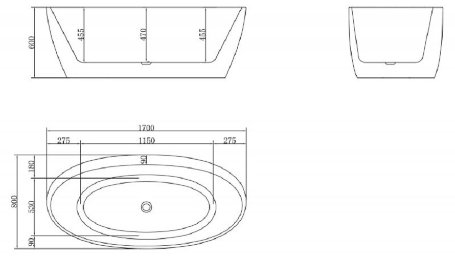 Дополнительное фото №1 Ванна акриловая отдельностоящая Belbagno BB404-1700-800 