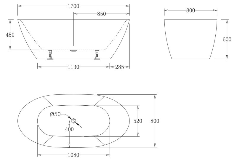 Дополнительное фото №2 Ванна акриловая отдельностоящая Belbagno BB77-1700-W0 170х80 без перелива